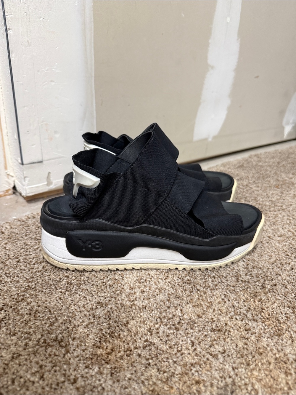 Y-3 Black and White Platform Strap Sandals